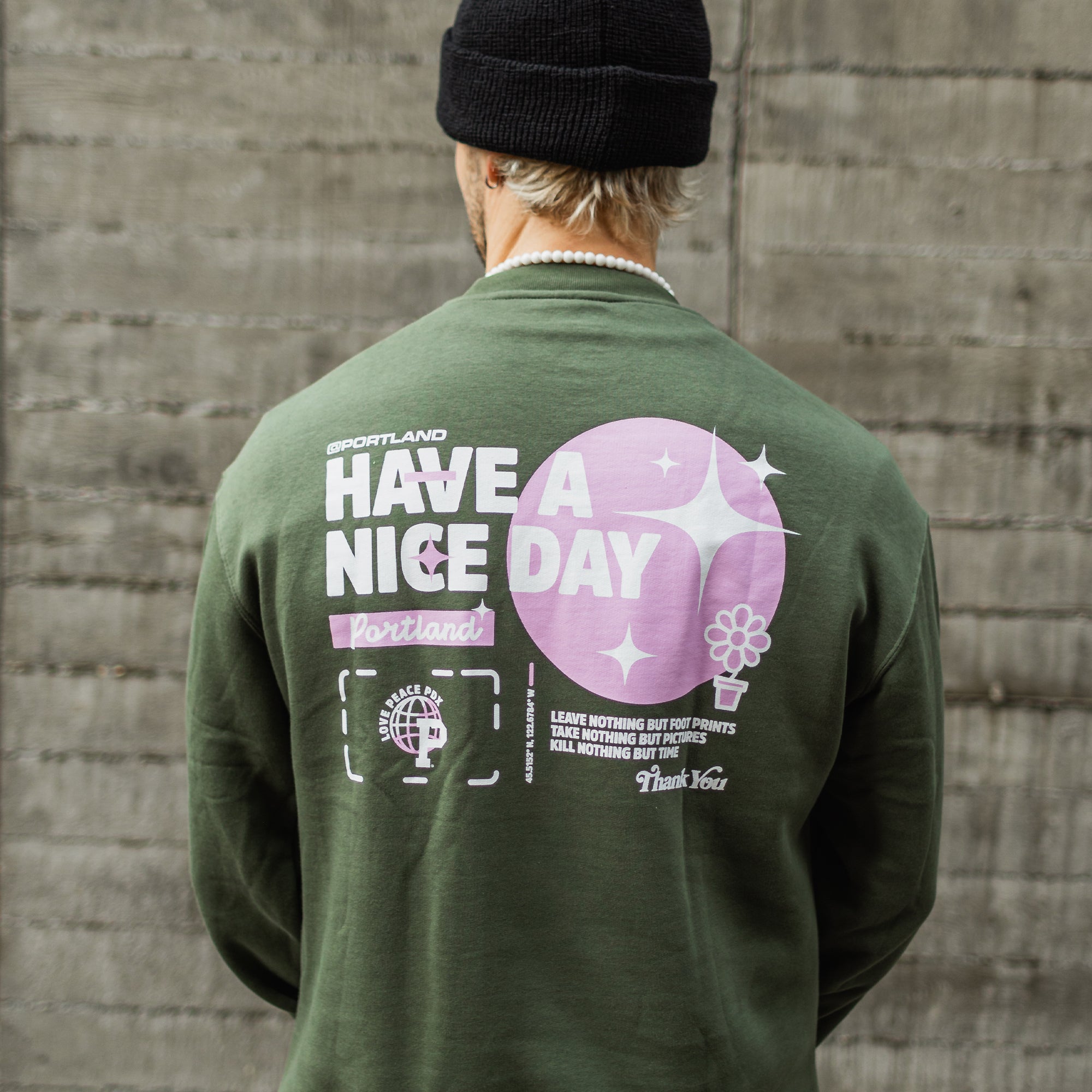 Sueded "Have A Nice Day" Crewneck