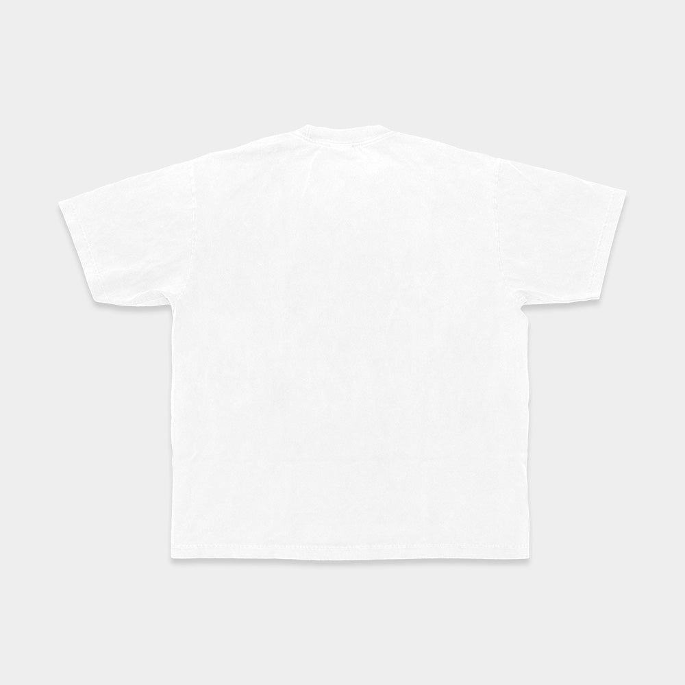 An All-American Ashton Eaton Oversized Tee, inspired by the 2024 Olympics, is displayed flat on a light gray background. This plain white short-sleeve T-shirt is shown from the back, featuring no visible designs, logos, or text. It has a simple and classic cut and comes with sustainable packaging.